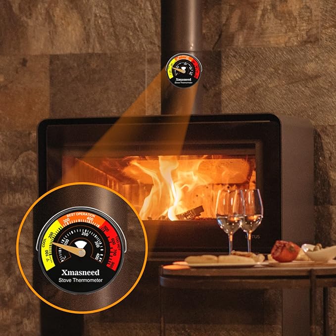 Wood Stove Magnetic Thermometer, Oven Temperature, Top Stove Thermometer for Wood Stoves, Gas, Pellet, Overheat Safety