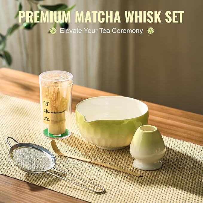 Matcha Whisk Set, 5Pcs Matcha Set, Matcha Kit with Bowl, Whisk and Holder, Bamboo Scoop, Sifter for Making Breakfast, Latte, Matcha Lovers,Tea Enthusiasts Christmas