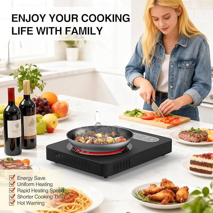 Electric Cooktop 1800W: Single Burner Portable Electric Stove 110V with LED Touch Screen 10 Power Levels, Hot Plate with Child Safety Lock, Timer and Overheat protection, Compatible with All Cookware