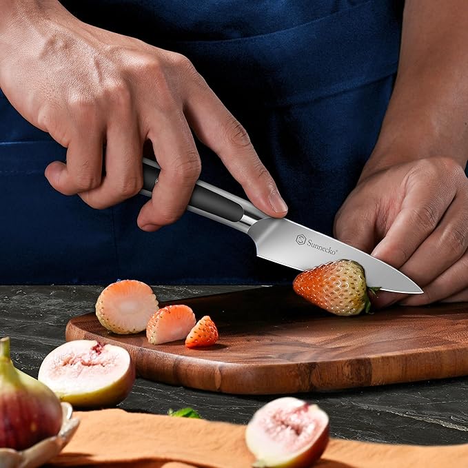 Sunnecko Knife Block Set of 8pcs - Kitchen Knife Set with High Carbon Stainless Steel 1.4116 Knife Sets for Kitchen with Block - Chef Knife with Ergonomic Handle Black Knife Set