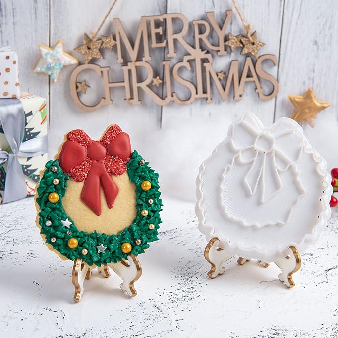 Flycalf Christmas Cookie Cutters Skate Shoes Shapes with Plunger Stamps Holiday PLA Baking Accessories Cutter Molds Gifts Decorative Party 3.5" Kitchen Cake Supplies