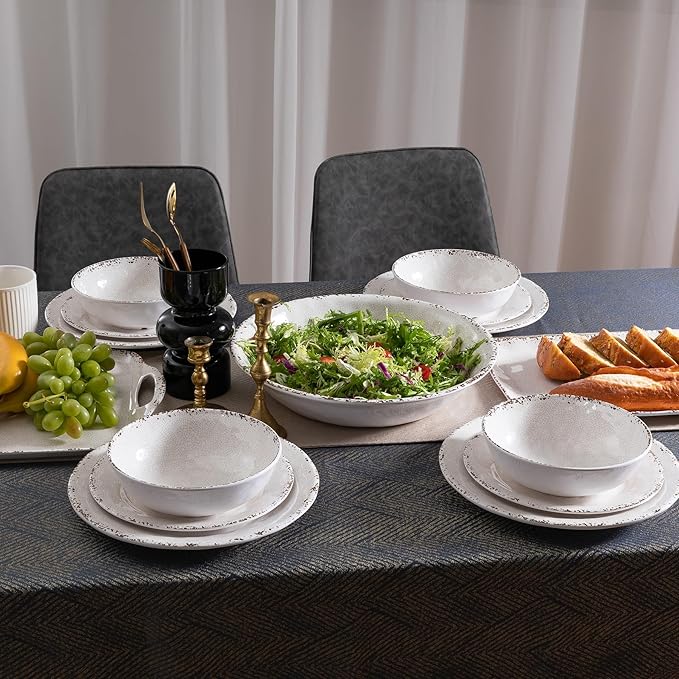Melamine Large Serving Bowls Set of 2, 13.75" and 130 OZ Farmhouse BPA Free Salad, Pasta and Mixing Serving Bowls, Large Bowls Set for Serving Food, Durable and Dishwasher Safe, Ivory
