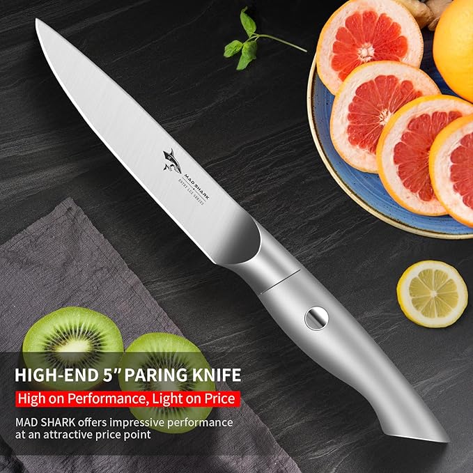 MAD SHARK Paring Knife 5 inch Paring Knives, Small Kitchen Knife, German Stainless Steel Vegetable Knife, Ergonomic Handle Design, Unique Gift for Men/Women