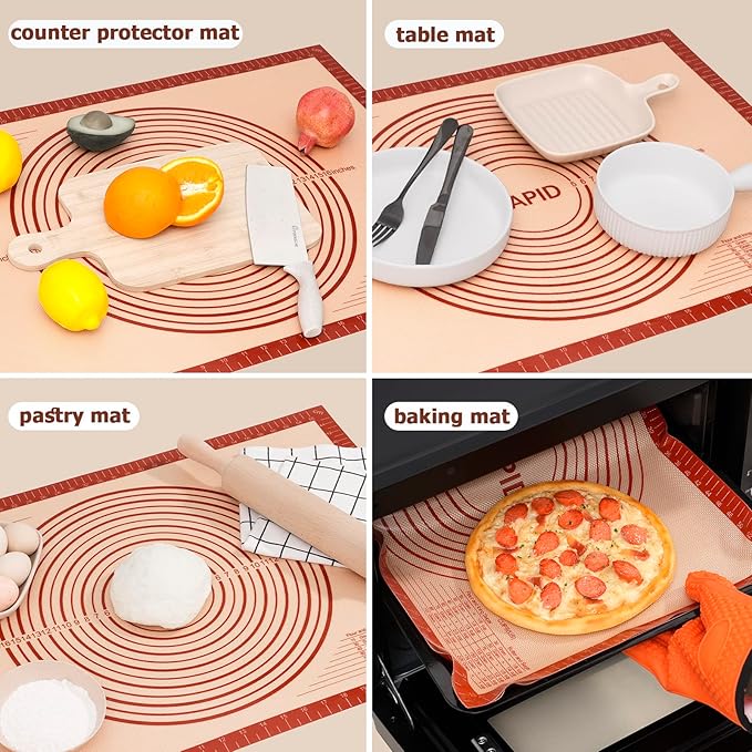 Sapid Extra Thick Silicone Pastry Mat Non-slip with Measurements for Non-stick Silicone Baking Mat Large, Dough Rolling, Pie Crust, Cookies, Kneading Mats, Countertop, Placement Mats (16" x 24", Red)