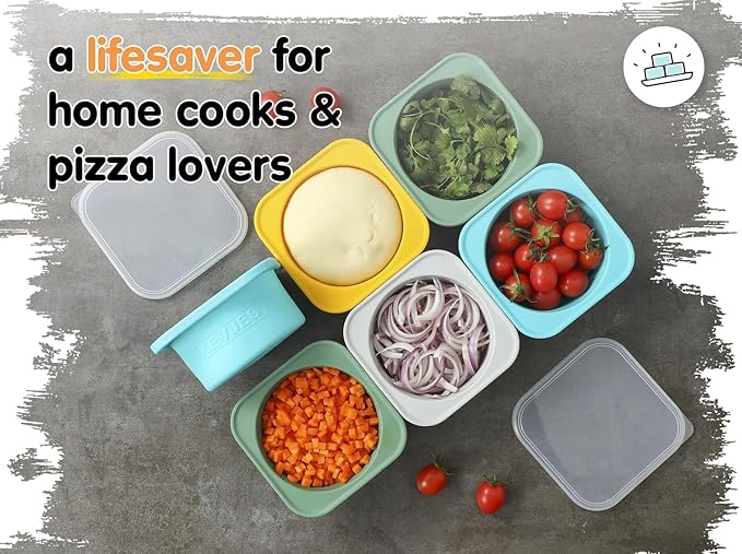 Stackable Silicone Artisan Pizza Dough Proofing Containers with Lids (2 Yellow+2 Green)