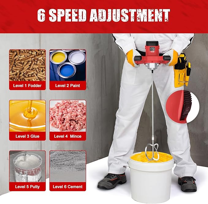 IMAYCC Cement Mixer, 2100W Electric Concrete Mixer with 6 Speed, 110V Handheld Mud Mixer for Motar,Paint, Grout, Plaster, Thinset,Fodder Stirring Tool