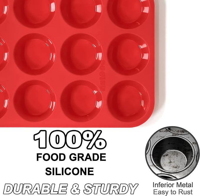 Anaeat Silicone Muffin Pan - Regular 12 Cups Cupcake Tray, Non-Stick Silicone Baking Molds for Making Muffin Cakes, Cupcake, Chocolate, Bread,Tart and Desserts, Just Pop Out