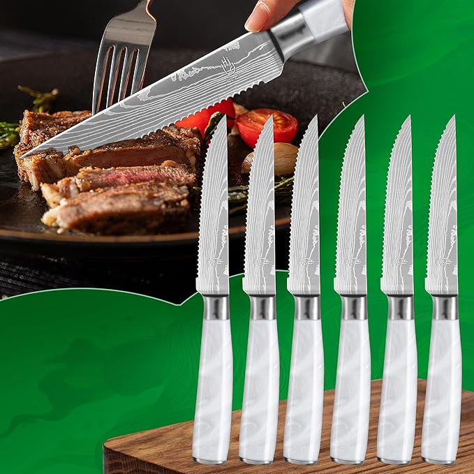FULLHI 14pcs Block Knife Set, Chef's Knife Steak Knives Set with Block and Sharpener, Kitchen Knife Set, Multi-colour Handle, Gifts for Men Women