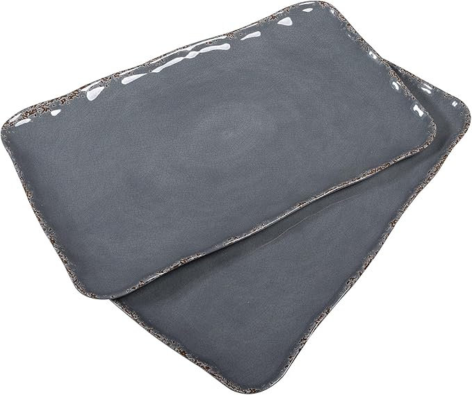 Large Vintage Melamine Serving Platter, Set of 2, 17x10 Inch Melamine Rectangular Serving Platter and Trays .Cool Gray