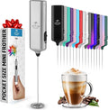 Powerful Milk Frother Wand - Mini & Mighty Handheld Drink Mixer - Portable Coffee Frother For Latte, Cappuccino, Matcha, Hot Chocolate, Creamer - Silver Black