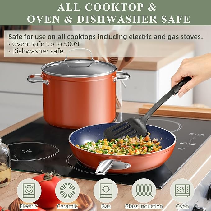 Nuwave Healthy Duralon Blue Ceramic Nonstick Coated 7pc Cookware Set, Scratch-Resistant Diamond Infused, PFAS Free, Induction Ready & Evenly Heats, Oven Safe, Tempered Glass Lids