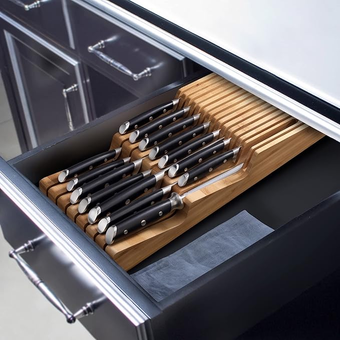 Cangshan ALPS Series 502810 German Steel Forged 15-Piece In-Drawer Knife Set with Bamboo Tray, (Black)