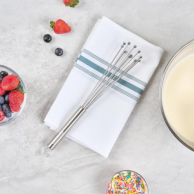 Restaurantware-German Standard 10.6 Inch Ball Whisks, 6 Dishwashable Kitchen Whisks - Ergonomic Handle, Durable, Stainless Steel Manual Egg Beater, Suitable For Whisking, Stirring, Mixing, Beating