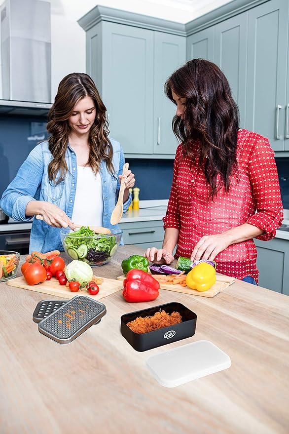 Cheese Grater with Container and Lid & Peeler Set - Vegetable Fruit Multi-Function Stainless Steel Kitchen Utensil Kit with Black Food Plastic Storage Stable Box - Hand Chopper Graters & Peelers