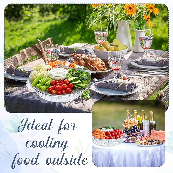 Baderke 6 Sets 11.8" Chilled Serving Tray for Parties Round Iced Platter with Ice Underneath Stainless Steel Clip Fruit Fork Shrimp Cocktail Serving Dish for Oysters Crawfish Fruits (Original)