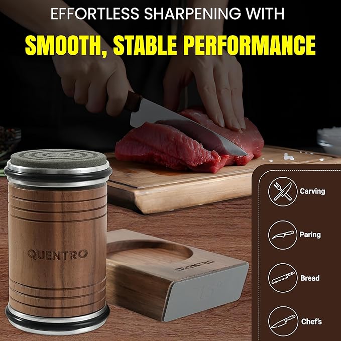 Rolling Knife Sharpener Kit – Premium Walnut Wood – 15° & 20° Multi-Angle Magnetic Sharpener with Diamond Coated & Ceramic Honing Discs – Professional Knife Sharpening Tool for Kitchen, Chef & Home