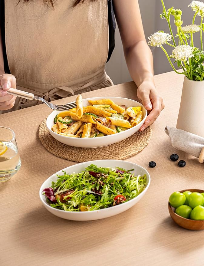 8.6" Oval Serving Bowls, 24 oz Small Oval Bowl for Side Dishes, Salad, Pasta, Snacks, White Ceramic Serving Dish, Set of 4