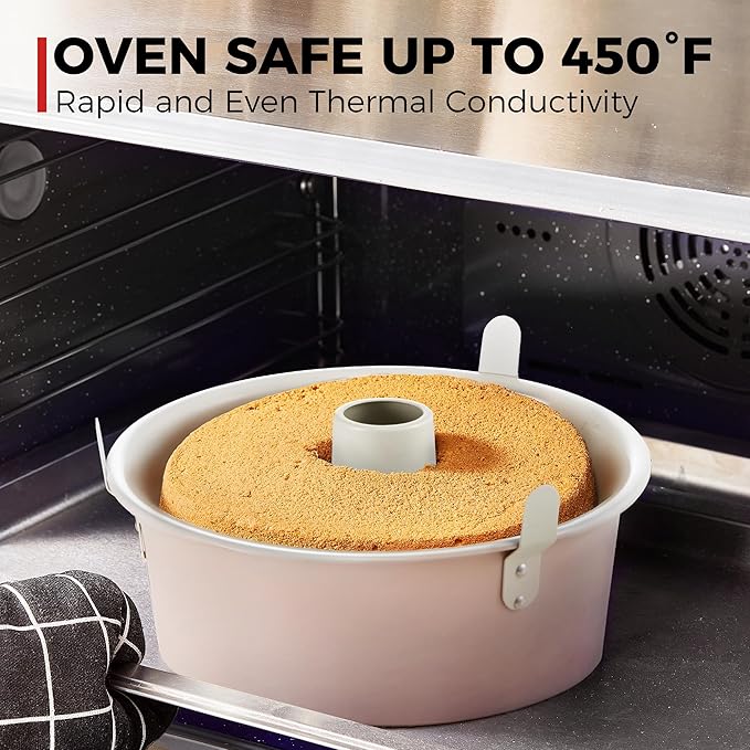 HONGBAKE Nonstick Angel Food Cake Pan with Removable Bottom, 10 Inch Tube Pound Cake Pans for Baking Chiffon Cake, 16-Cup, Heavy Duty, Pink