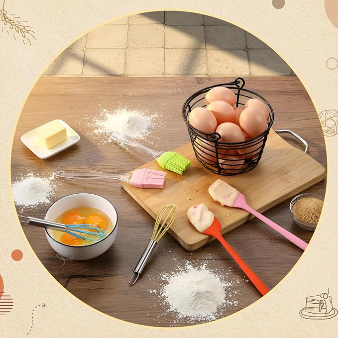 Baderke 30 Pcs Mini Spatulas Set with Silicone Basting Pastry Brushes Mini Whisk Heat Resistant Brush Kitchen Whisks Rubber Spatulas for Party Favor Gift Supplies Cooking Baking Mixing