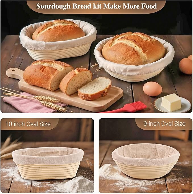 Banneton Sourdough Proofing Basket Kit, 9" Round and 10" Oval Proofing Basket with Liners & Covers, Bread Baking Supplies for Home or Professional Bakers Baking