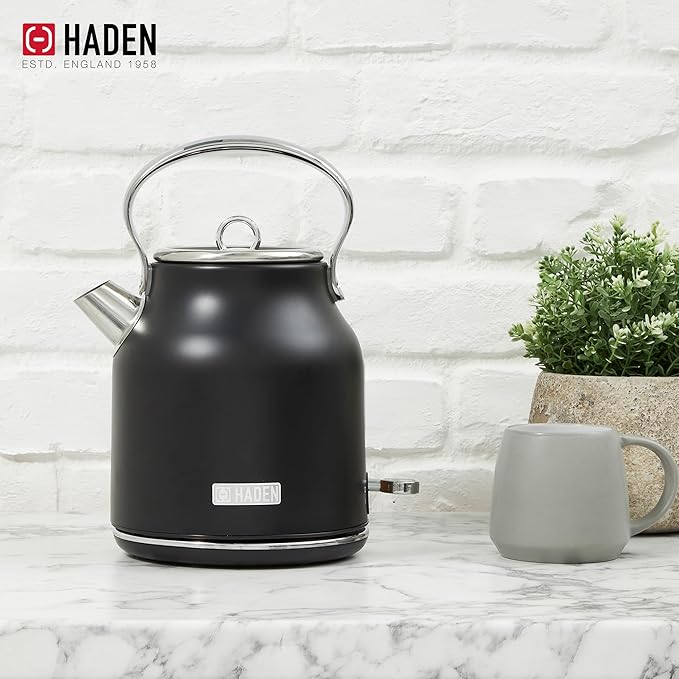 Haden Heritage 2 Slice Wide Slot Stainless Steel Toaster Bundled with 1.7 Liter Stainless Steel Electric Water Kettle, Black & Chrome