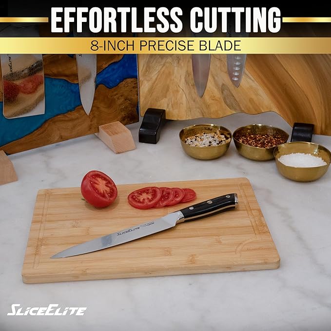 SliceElite Slice Series 8 Inch Carving Knife High Carbon German Stainless Steel Pakkawood Handle Brisket Slicer Chopper BBQ Chef Sharp Fruit Vegetable Butcher Kitchen Cutting Meat Tool Gift Precision