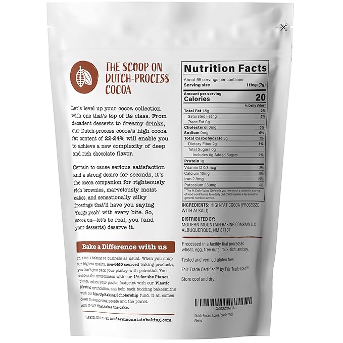 Cocoa Powder (1 lb) Dutch Processed Cocoa Powder, Unsweetened, Extra Rich Cocoa Flavor, 22-24% Fat, Premium Culinary Grade, Non-GMO, Perfect Cocoa for Baking and Cooking