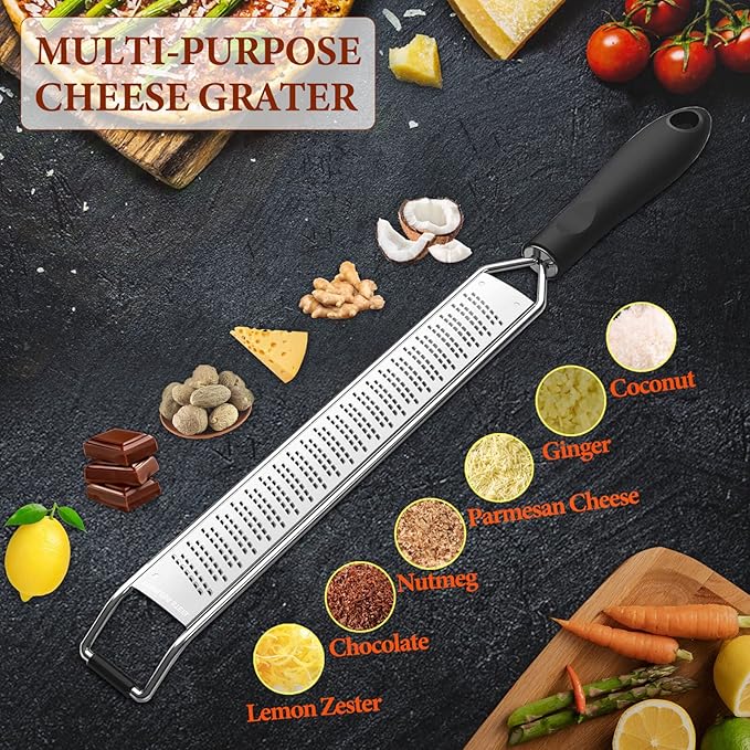 Lemon Zester & Cheese Grater – Premium Stainless Steel - A Sharp Kitchen Tool for Cheese Grater, Ginger, Garlic, Nutmeg, Chocolate, Vegetables, Fruits, Dishwasher Safe