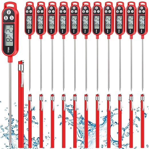 12 Pcs Meat Food Thermometer Food with Probe Water Liquid Instant Read Digital Thermometer Kitchen Cooking Supplies for Cooking BBQ Milk Yogurt (Red)