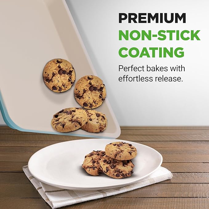 NutriChef 6-Piece Baking Pan Set, Carbon Steel Bakeware with Premium Ceramic Nonstick Coating, Includes 12-Cup Muffin Pan, Cake & Loaf Pan, Wide Bake Pan, & Cookie Sheet - Turquoise