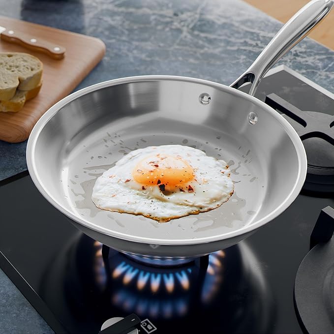 Verel Stainless Steel Frying Pan Set 3 Piece - 8 Inch, 10 Inch and 12 Inch Fry Skillet Stainless Steel Pan, Dishwasher and Oven Safe Cookware (12 Inch)