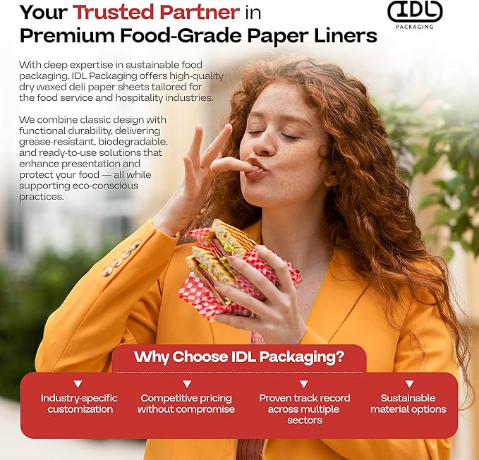 Red Checkered Deli Paper Sheets, 12" x 12" (250 pcs) - USA-Made Premium Food Basket Liners - PFAS-free Grease Resistant Deli Paper Sheets for Food, Snack & Baking Wrap, Picnic & Party by IDL Packaging