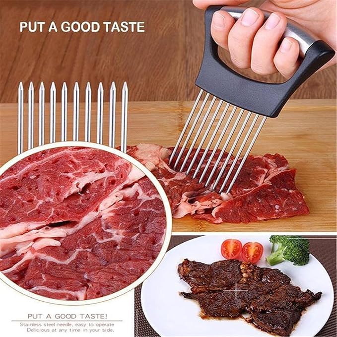 6 Pack Onion Slicer, Tomato Slicer Vegetable Cutter Onion Holder for Slicing, Stainless Steel Kitchen Chopper Slicing Assistant Tool for Potato Lemon Cucumber Avocados Fruits Eggs Meat