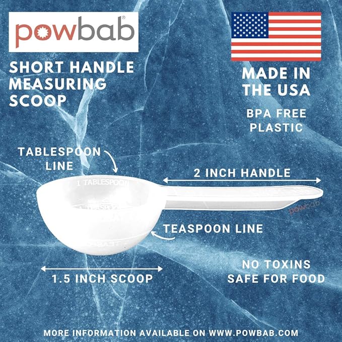 1 Tablespoon Measure Spoon Short Handle Scoops for Canisters by powbab. Made in USA. Dual Use Powder Measure for 1 Teaspoon up to 1 Tablespoon Scoop. Protein, Spices, Coffee Scoop. BPA Free (25 count)