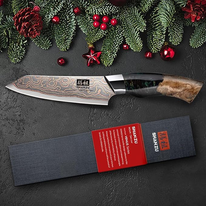 SHAN ZU Damascus Paring Knife 3.74 Inch, Japanese Paring Knives Copper & Damascus Steel High Carbon 33 Layer Hand Forged, Ultra Sharp Fruit Knife Carving Knives with Maple Wood Handle