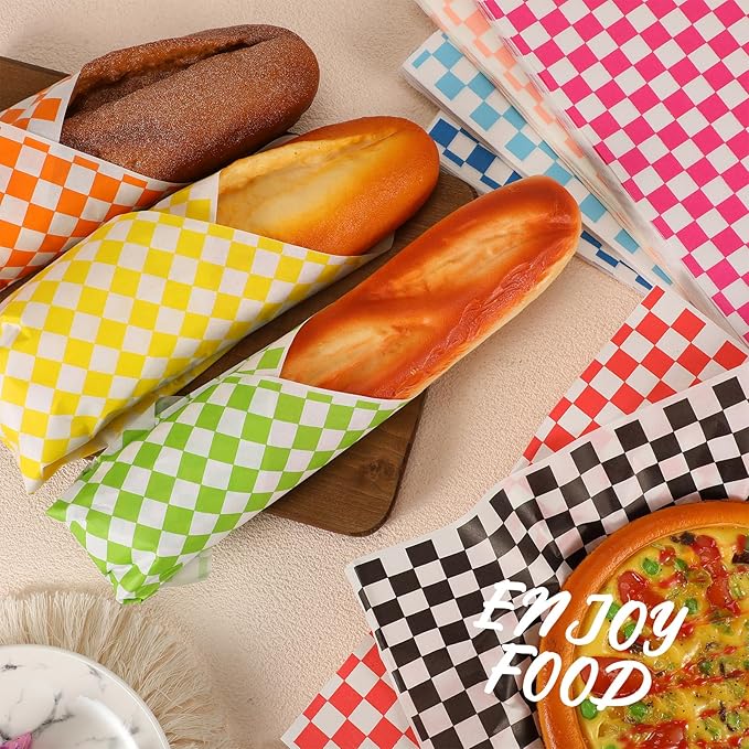 Fulmoon 1200 Sheets Waxed Deli Paper Sheets Sandwich Wrap 12 x 12 Inch Plaid Checkered Sandwich Liners, Food Basket Liner Deli Wrap Wax Paper for Wrapping Bread BBQ Picnic