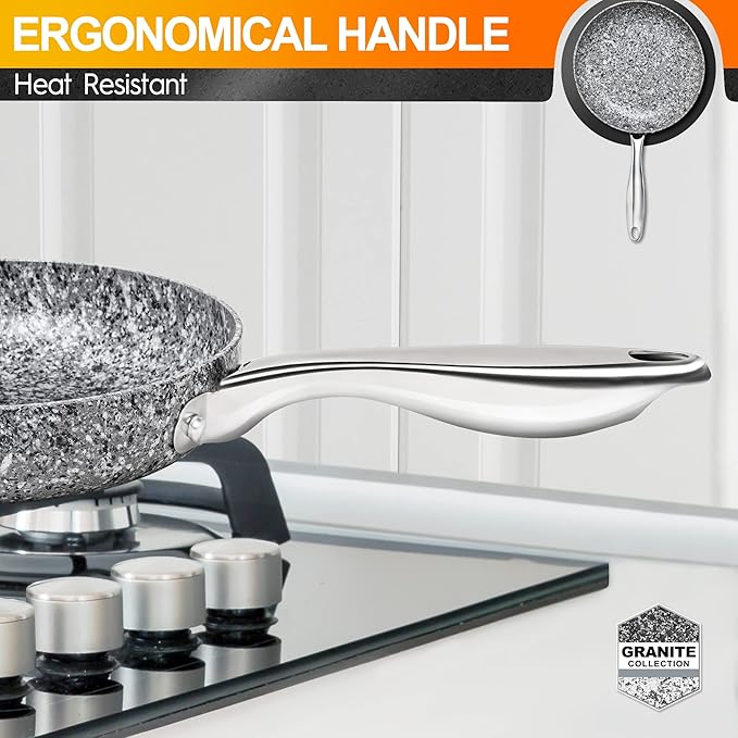 MICHELANGELO 8 Inch Frying Pan with Lid, Ultra Nonstick Small Fry Pan with Granite Interior, Granite Stone Skillet 8 Inch Nonstick, Egg Pans for Cooking, Oven Safe, Induction Compatible