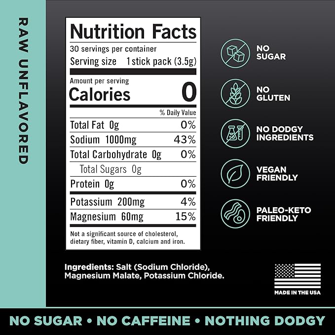 LMNT Zero Sugar Electrolytes - Raw Unflavored Salt | Drink Mix | 30-Count