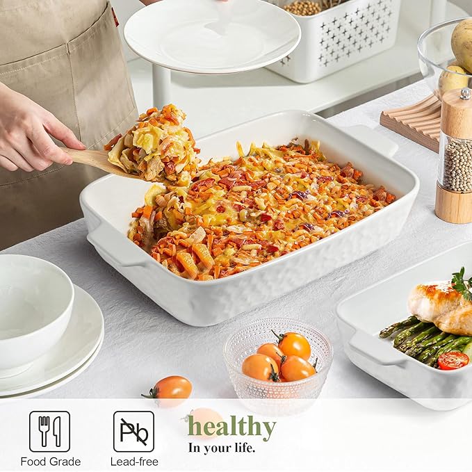 Ceramic Bakeware Set, Porcelain Rectangular Lasagna Pans Casserole Dish Set for Baking, Cooking, Kitchen, Cake Dinner, Banquet and Daily Use, Stackable Nesting, 3 PCS (cream white)
