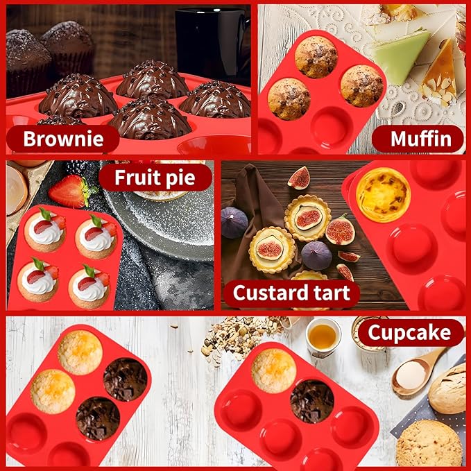 6 Cups Jumbo Muffin Pan,Silicone Cupcake Pan for Baking Food Grade Silicone Non Stick - Upgraded Thickened