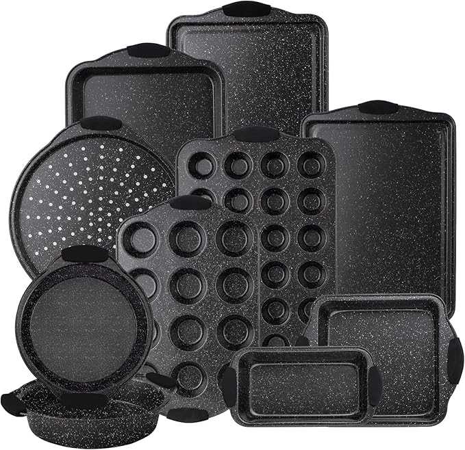 Country Kitchen Nonstick Stackable Bakeware Set - Durable, Easy Release Baking Set, Black, 10 Pcs