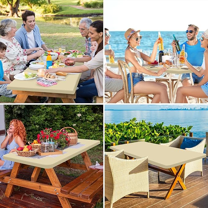 homing Rectangle Table Cloth Cover, Waterproof Polyester Elastic Fitted Tablecloth, Fits for 8 Foot Folding Tables, Washable Table Protector for Picnic, Camping, Outdoor (Champagne, 30" x 96")