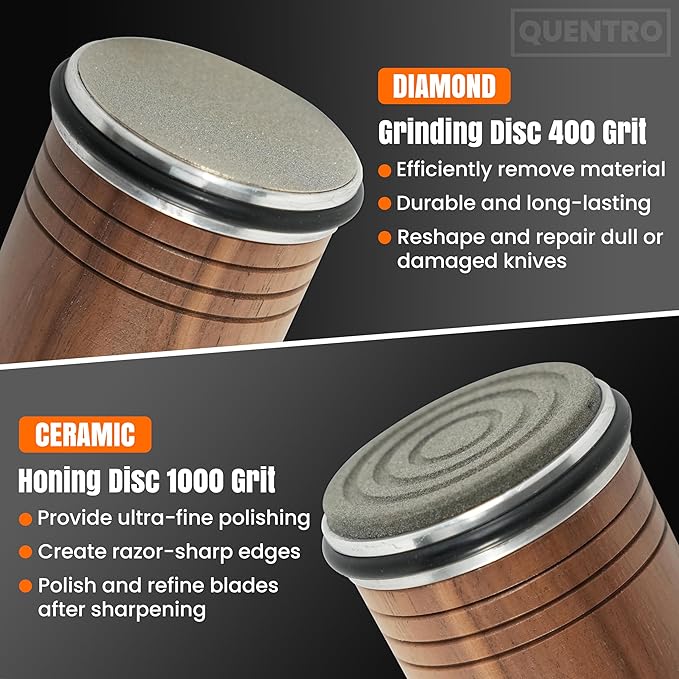 Rolling Knife Sharpener Kit – Premium Walnut Wood – 15° & 20° Multi-Angle Magnetic Sharpener with Diamond Coated & Ceramic Honing Discs – Professional Knife Sharpening Tool for Kitchen, Chef & Home