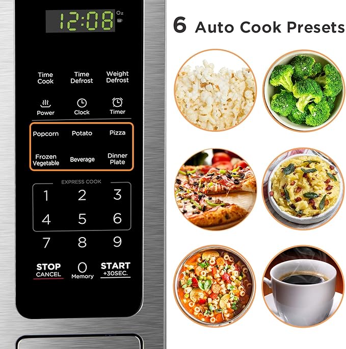 BLACK+DECKER EM036AB14 Digital Microwave Oven with Turntable Push-Button Door, Child Safety Lock, Stainless Steel, 1.4 Cu.ft