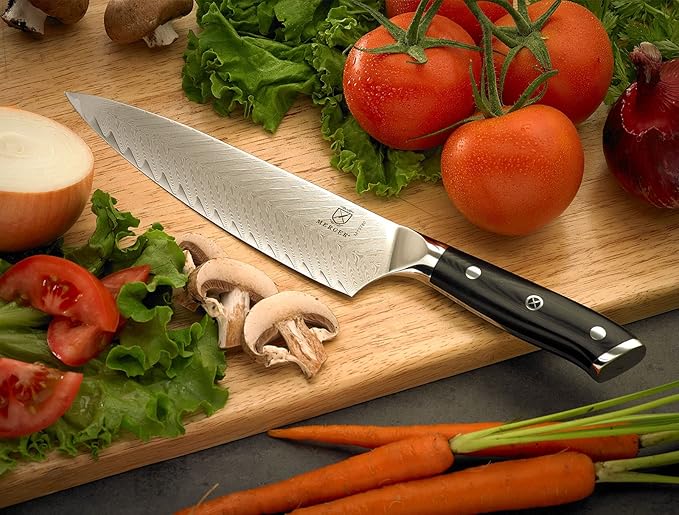 Mercer Culinary M13780 Premium Grade Super Steel, 8-Inch Chef's Knife w/Leaf Pattern Blade, G10 Handle