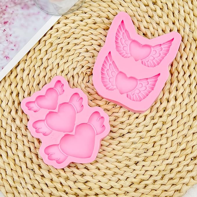 Valentine's Day Heart Fondant Molds, Heart Wings Cake Decorating Silicone Molds for Cupcake Toppers, Cookies, Candy Chocolate Molds, Marzipan, Sugar Craft, Flower Paste, Dough, Gum, Clay, resin