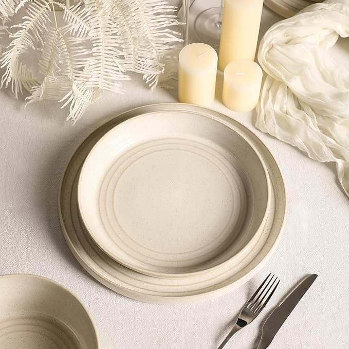 Stone Lain Claire 12-Piece Dinnerware Set Stoneware, Plates and Bowls Set, Dishwasher and Microwave Safe, Dish Set for 4, White