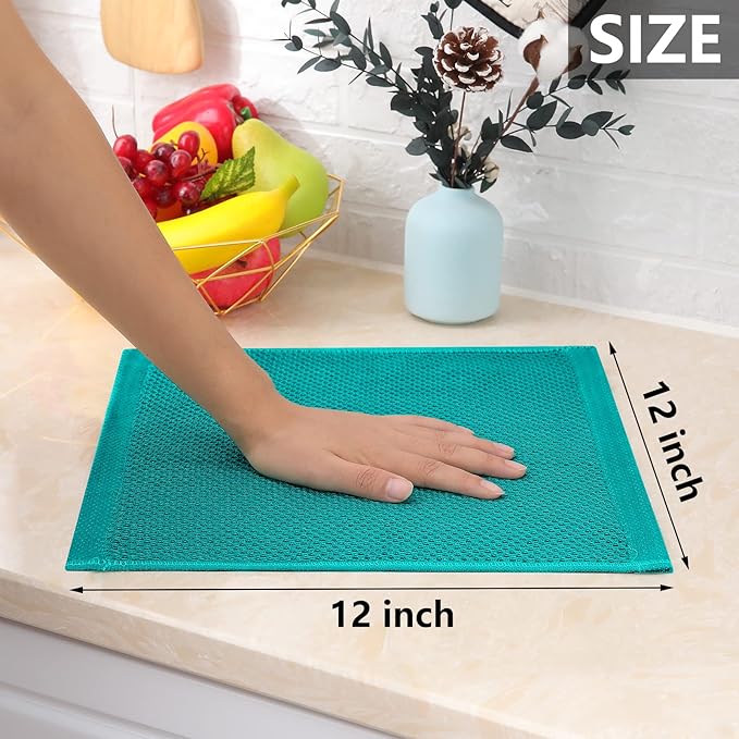 Homaxy 100% Cotton Waffle Weave Kitchen Dish Cloths, Ultra Soft Absorbent Quick Drying Dish Towels, 12 x 12 Inches, 6-Pack, Teal