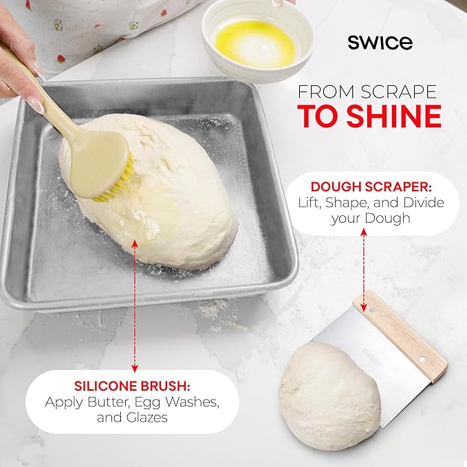 Swice Bread Proofing Basket, Round 9-Inch Banneton Sourdough Starter Kit with Lame, Dough Scraper, Linen Liner, and Basting Brush, Complete Bread Making Supplies and Tools