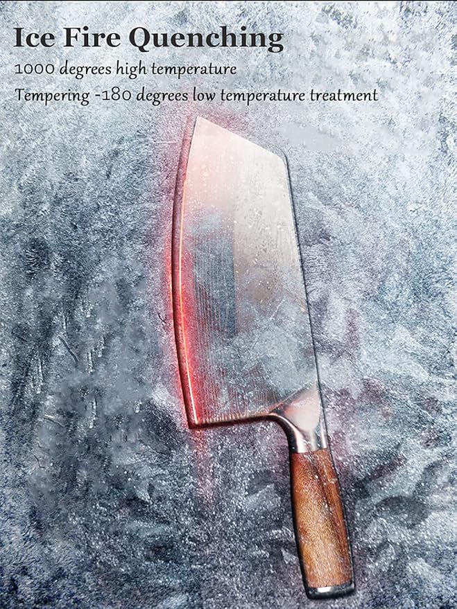 Cleaver Knife, Chinese Chef's slicing Knife, Razor sharp HC German Stainless Steel blade with lasered damascus pattern, pearwood Handle, Kitchen Gift